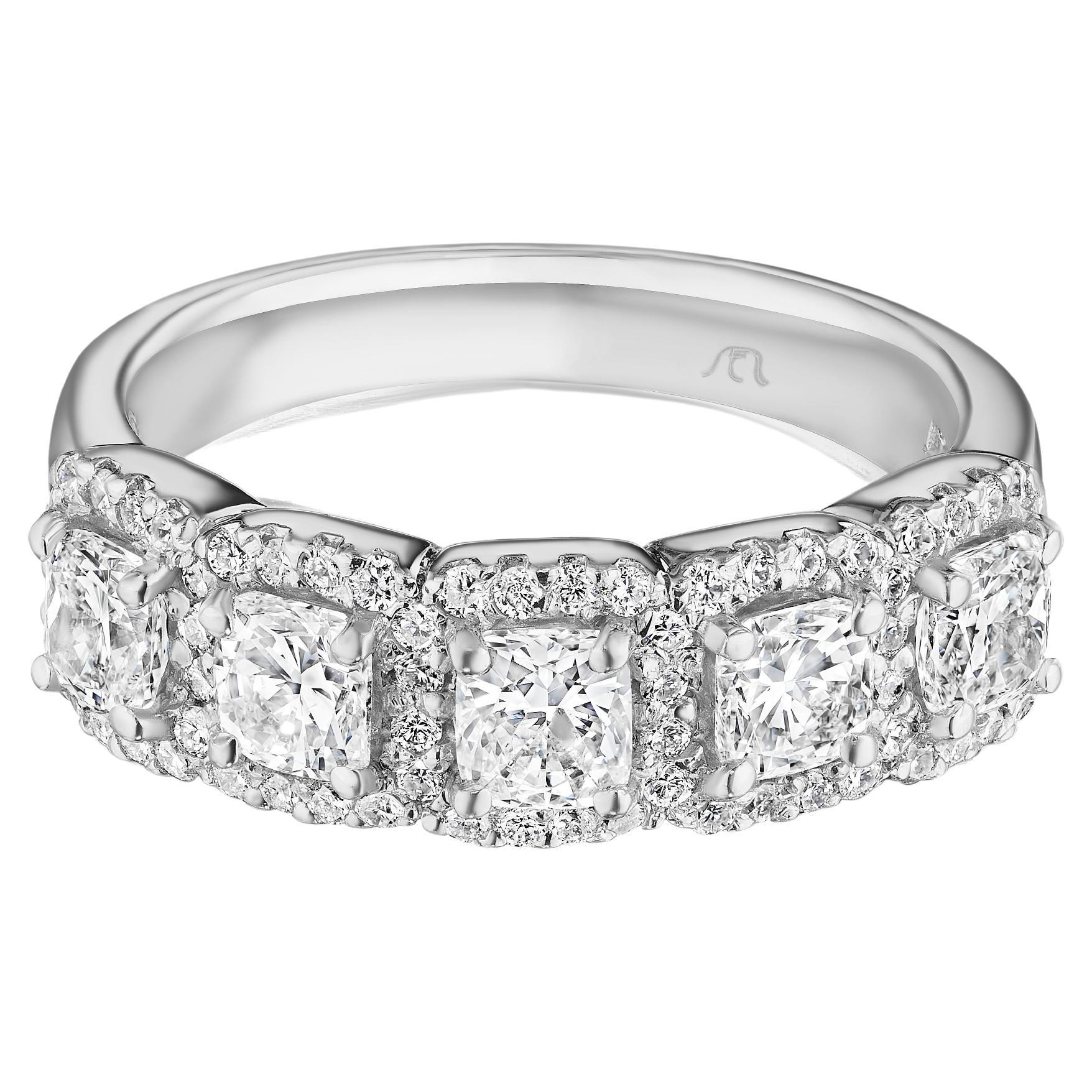1.55ct Cushion & Round Diamond Halo Band in 18KT Gold For Sale