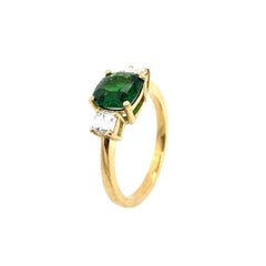 1.55ct Cushion Tsavorite 3-Stone Ring with 2 Matching F/VS Asscher 0.40ct