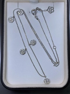 1.55ct Diamond drop pendant necklace flower chocker in 18k white gold.