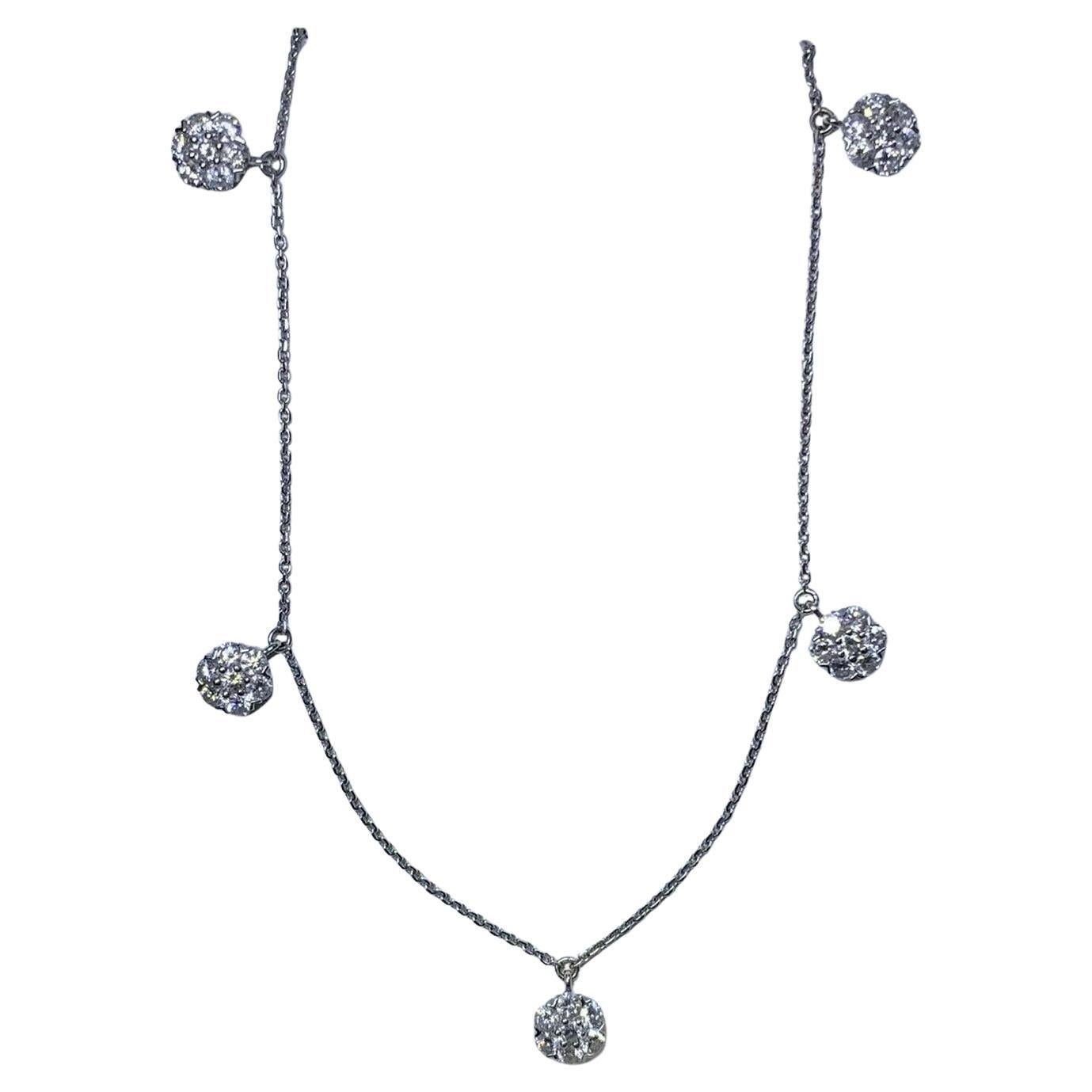 1.55ct Diamond drop pendant necklace flower chocker in 18k white gold.