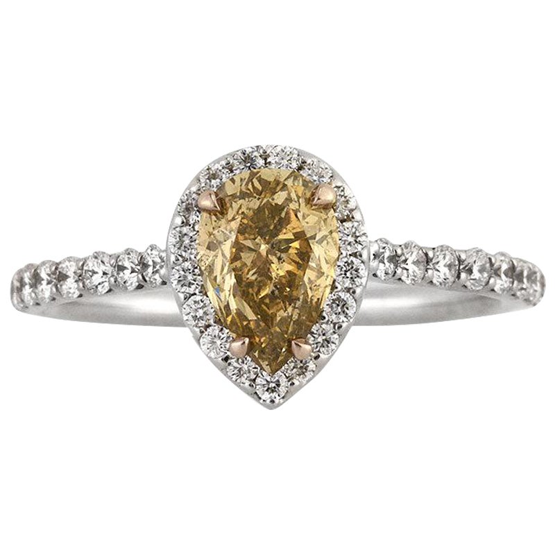 1.55ct Fancy Brown Yellow Pear Shaped Diamond Engagement Ring