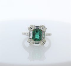 1.55ct Green Emerald and 1.63ctw Diamond Ring in 18K White Gold