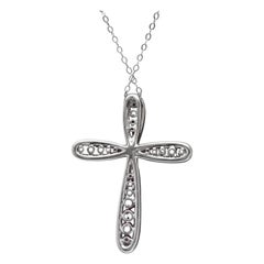 1.55Ct Natural African Ruby and Diamond 18K Solid White Gold Cross Necklace