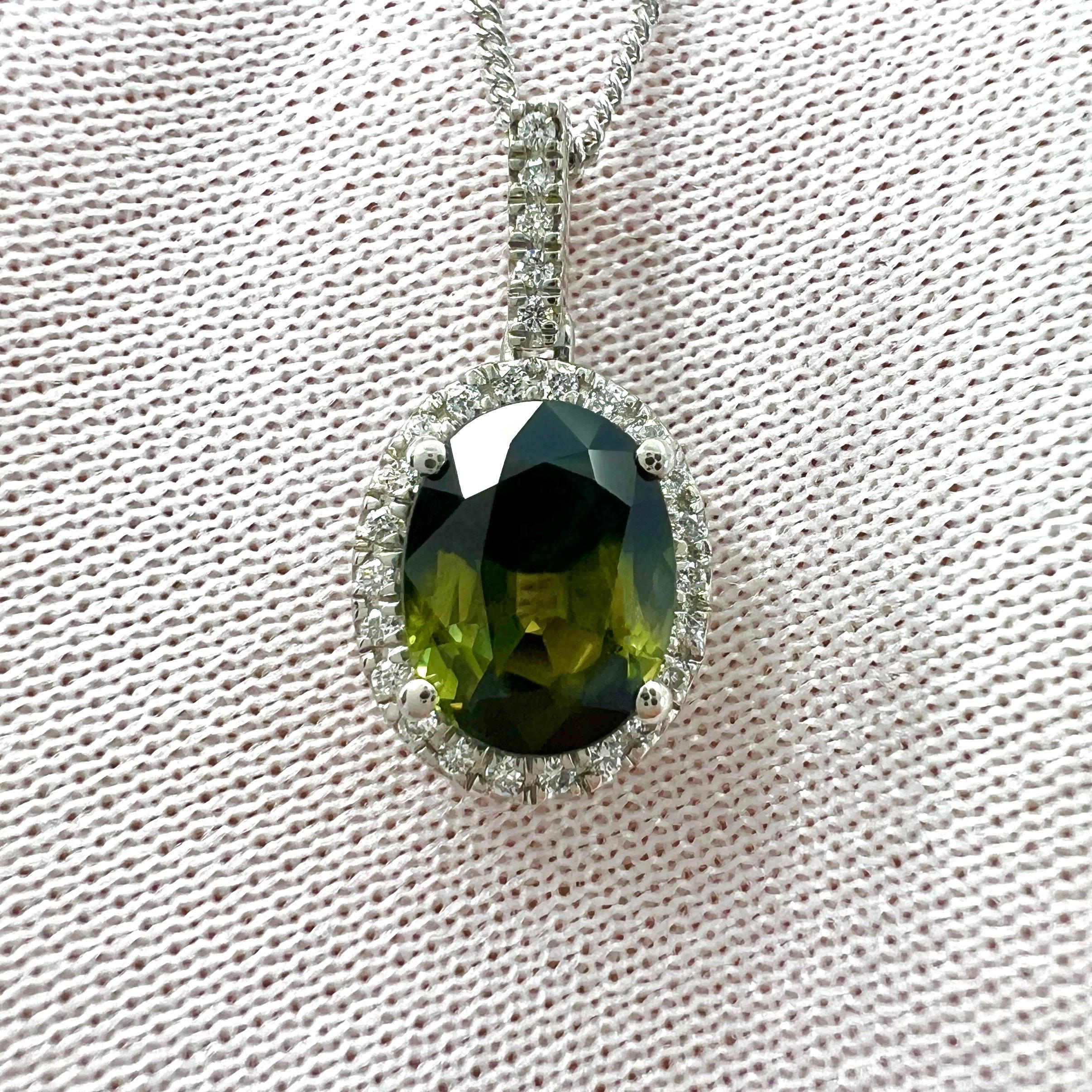 Oval Cut 1.55ct Natural Parti Colour Sapphire Diamond 950 Platinum Halo Pendant Necklace For Sale