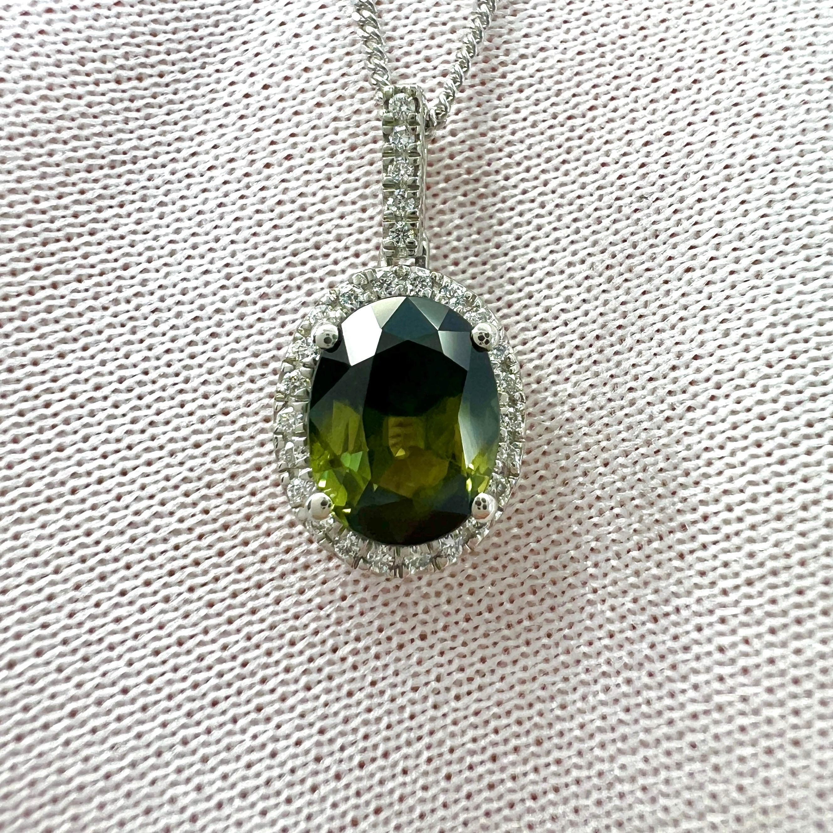 1.55ct Natural Parti Colour Sapphire Diamond 950 Platinum Halo Pendant Necklace In New Condition For Sale In Birmingham, GB