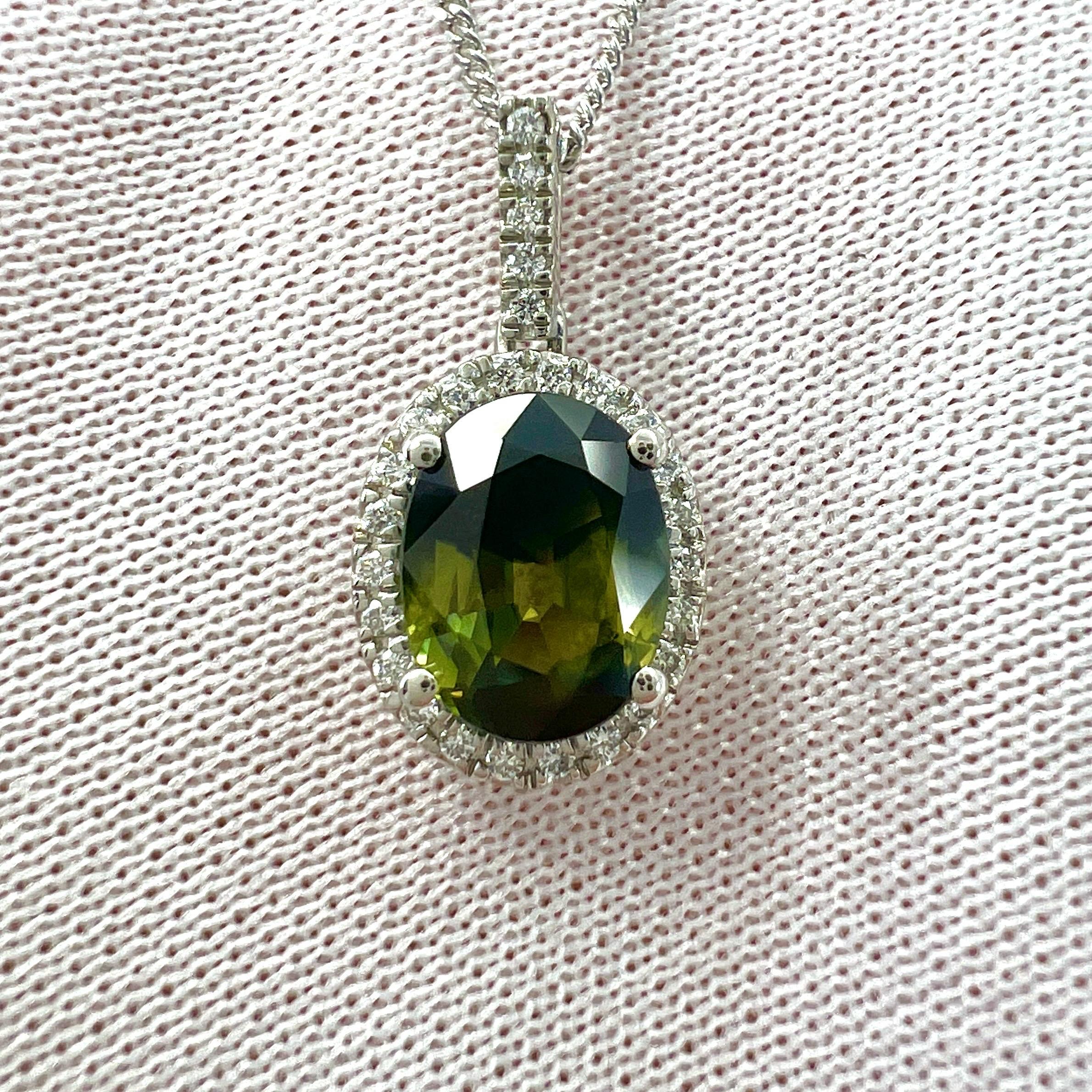 Women's or Men's 1.55ct Natural Parti Colour Sapphire Diamond 950 Platinum Halo Pendant Necklace For Sale