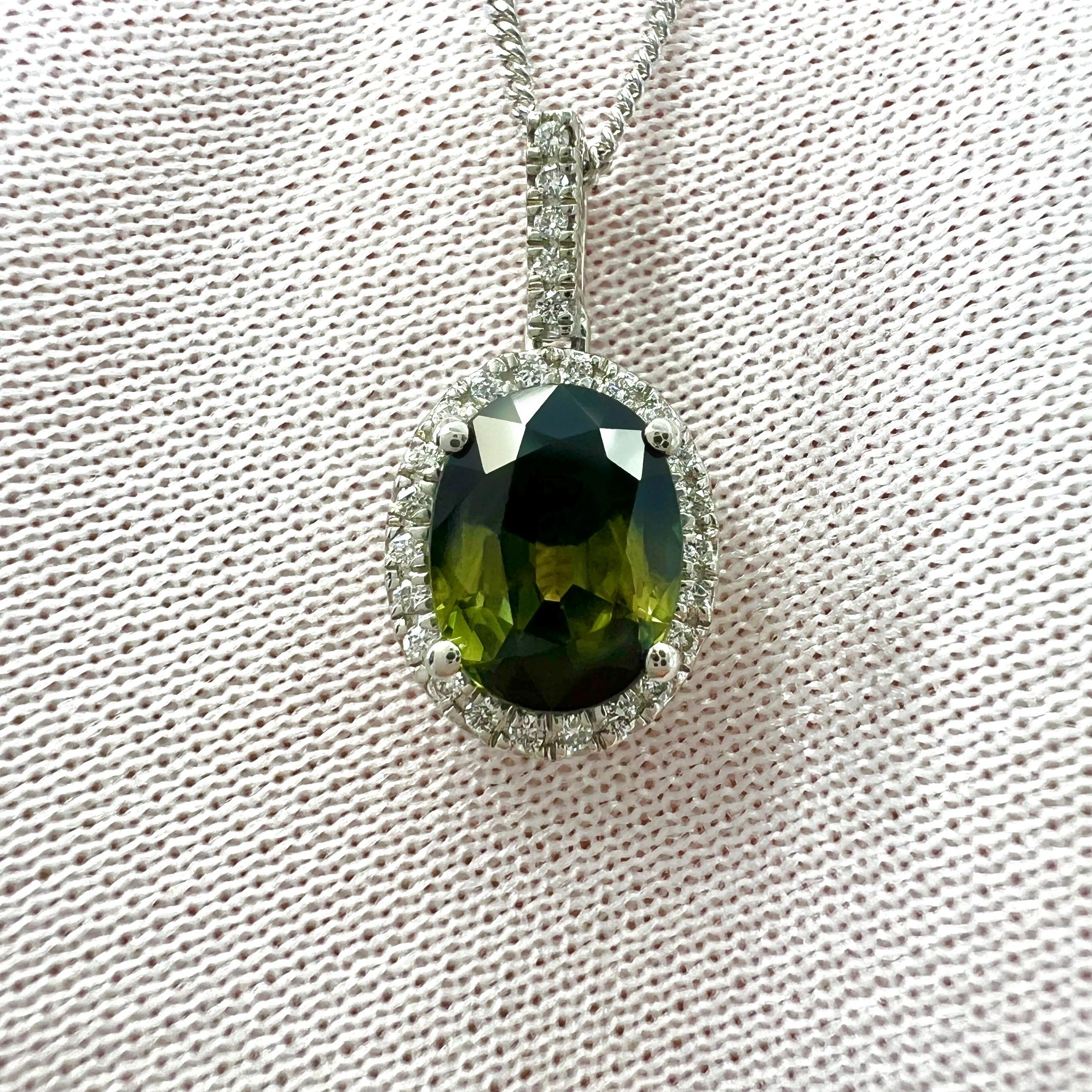 1.55ct Natural Parti Colour Sapphire Diamond 950 Platinum Halo Pendant Necklace For Sale 1