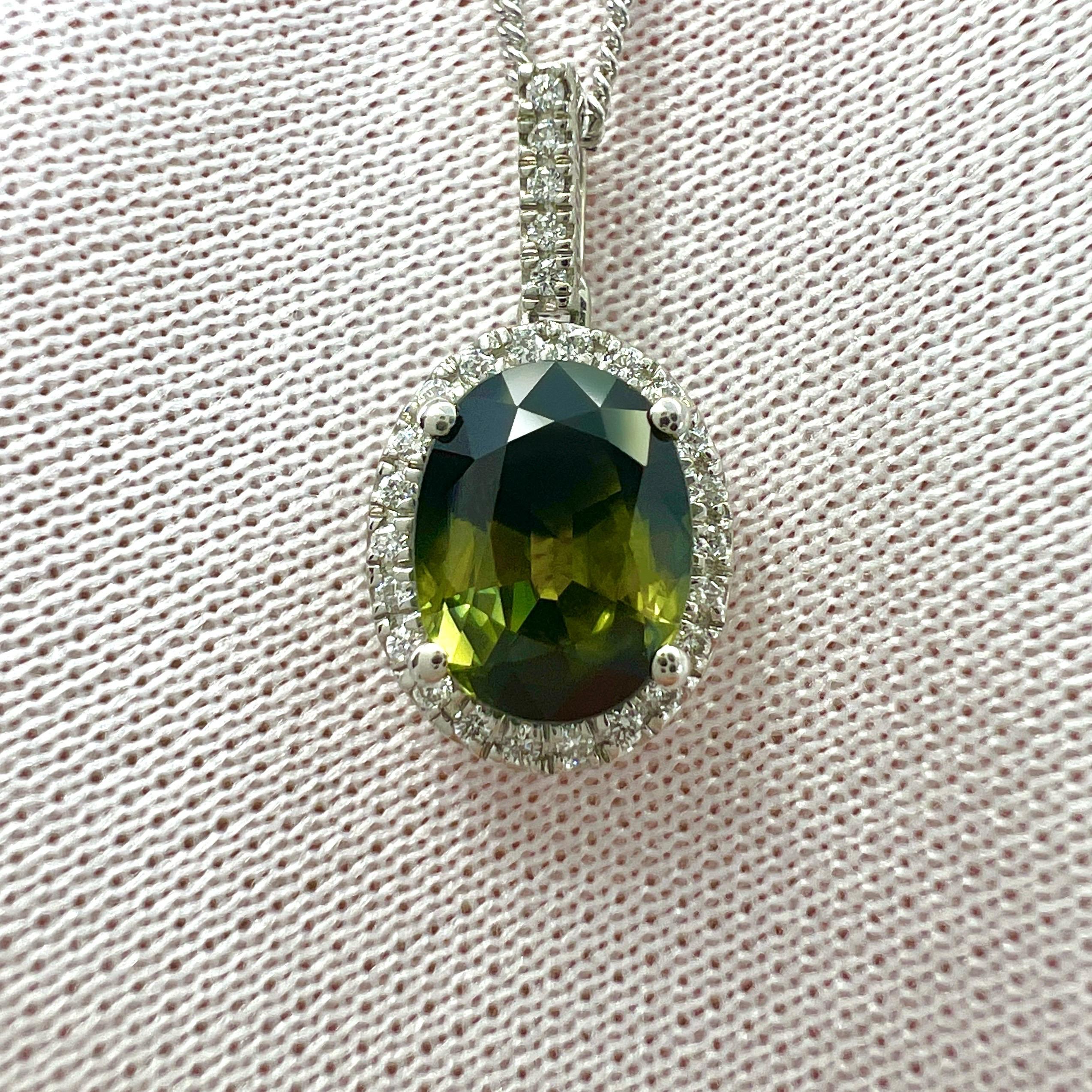 1.55ct Natural Parti Colour Sapphire Diamond 950 Platinum Halo Pendant Necklace For Sale 3