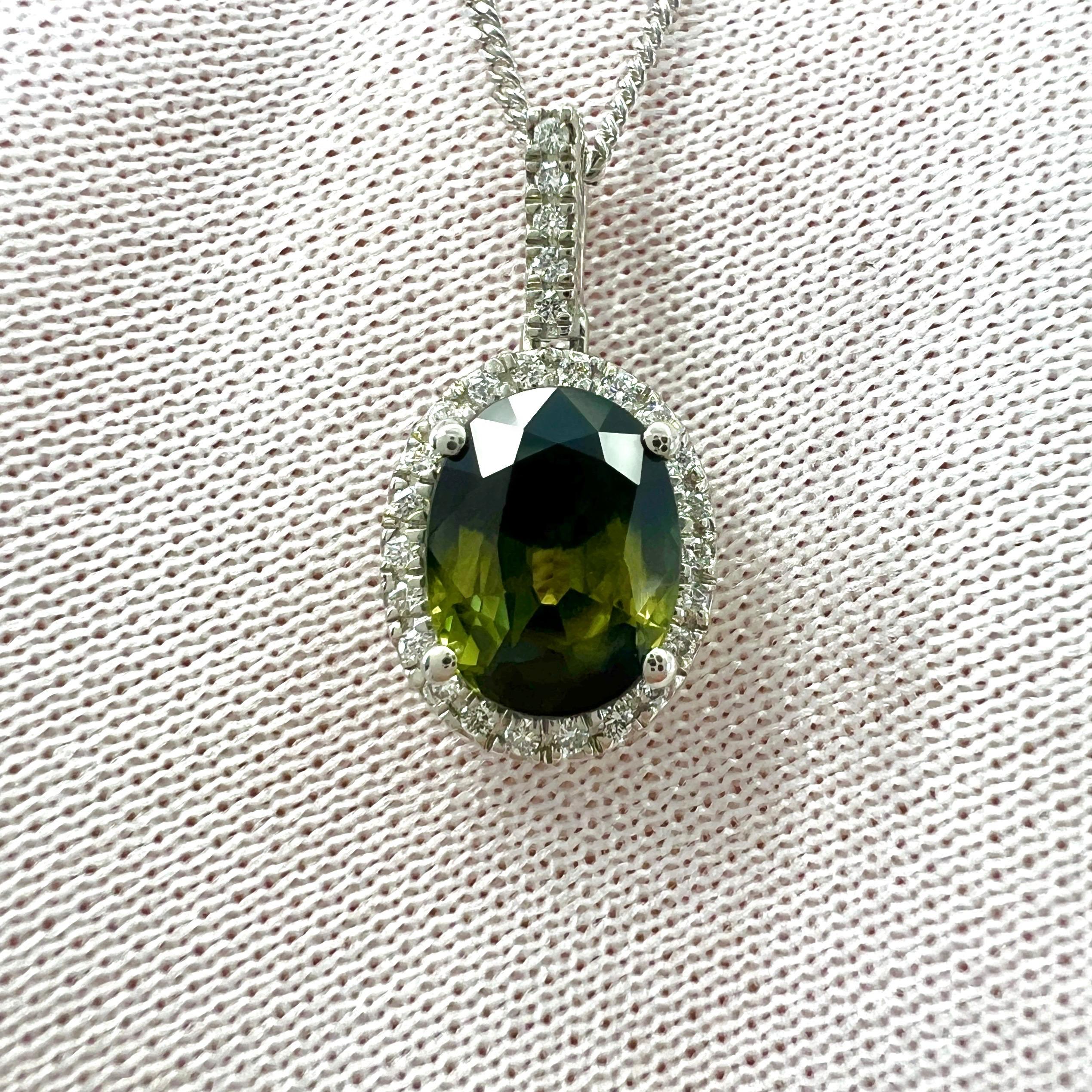 1.55ct Natural Parti Colour Sapphire Diamond 950 Platinum Halo Pendant Necklace For Sale 4