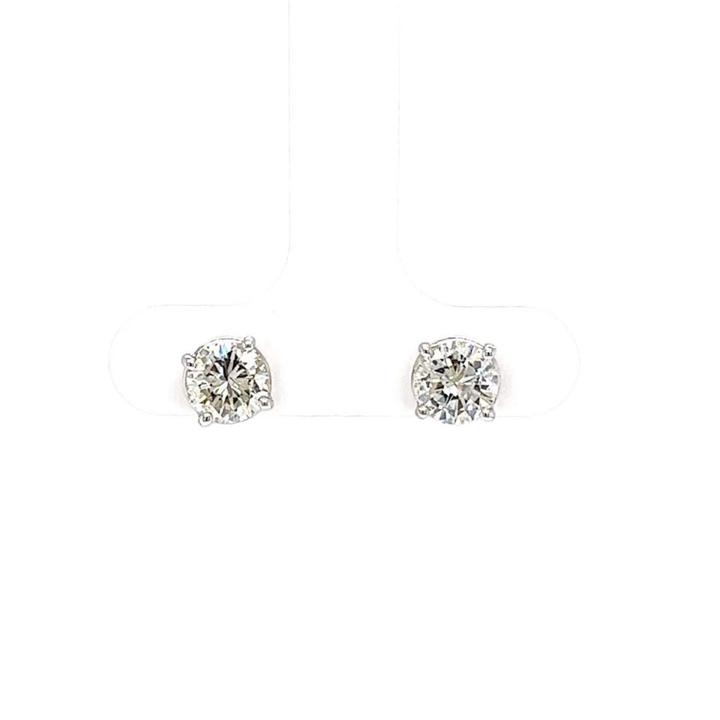 1.55ct Natural Round Diamond Stud Earrings 4-Prong Basket Setting 14K White Gold In Excellent Condition For Sale In Aventura, FL