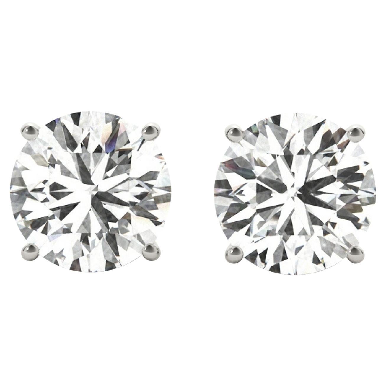1.55ct Natural Round Diamond Stud Earrings 4-Prong Basket Setting 14K White Gold (Boucles d'oreilles diamant rond naturel)
