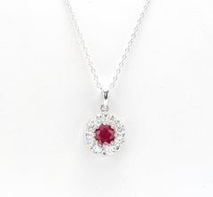 1.55ct Natural Ruby and Diamond 14k Solid White Gold Pendant Necklace