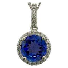 1.55ct Nature Vivid Diamonds Tanzanite et Diamant Pendentif Halo en Platine