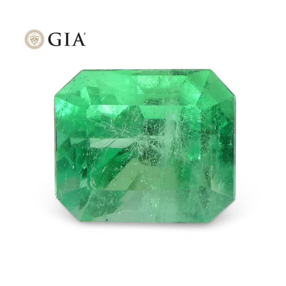 1.55 Carat Octagonal/Emerald Cut Green Emerald GIA Certified Colombia For Sale 4