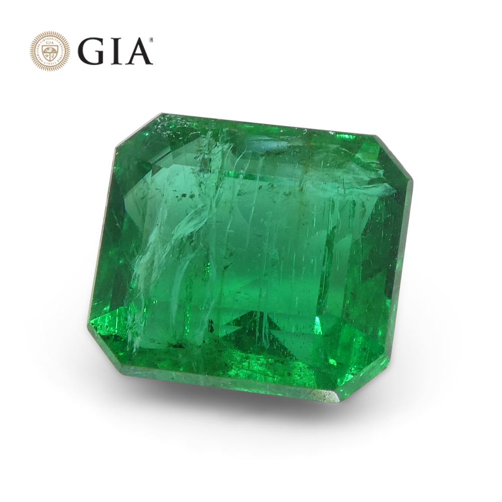 1.55ct Octagonal/Emerald Cut Green Emerald GIA Certified Zambia   For Sale 3
