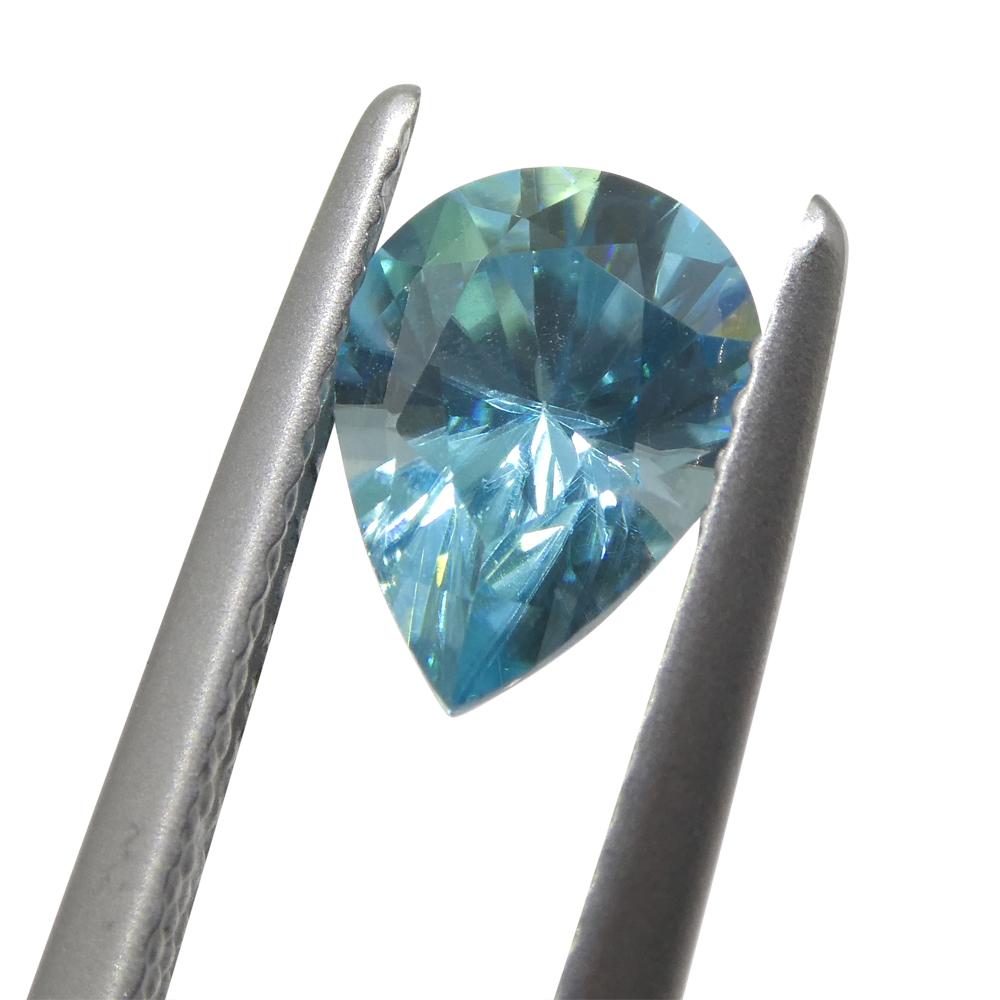 Brilliant Cut 1.55ct Pear Diamond Cut Blue Zircon from Cambodia For Sale