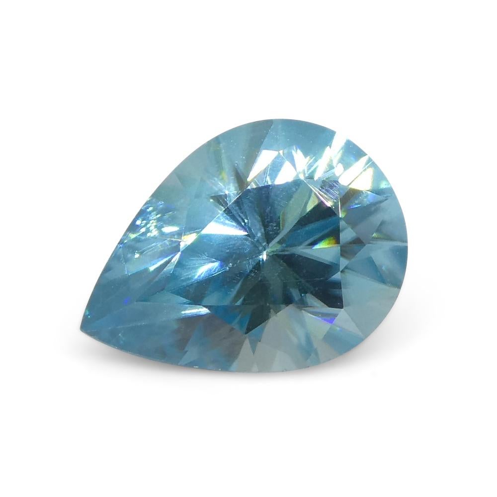 Women's or Men's 1.55ct Pear Diamond Cut Blue Zircon from Cambodia For Sale