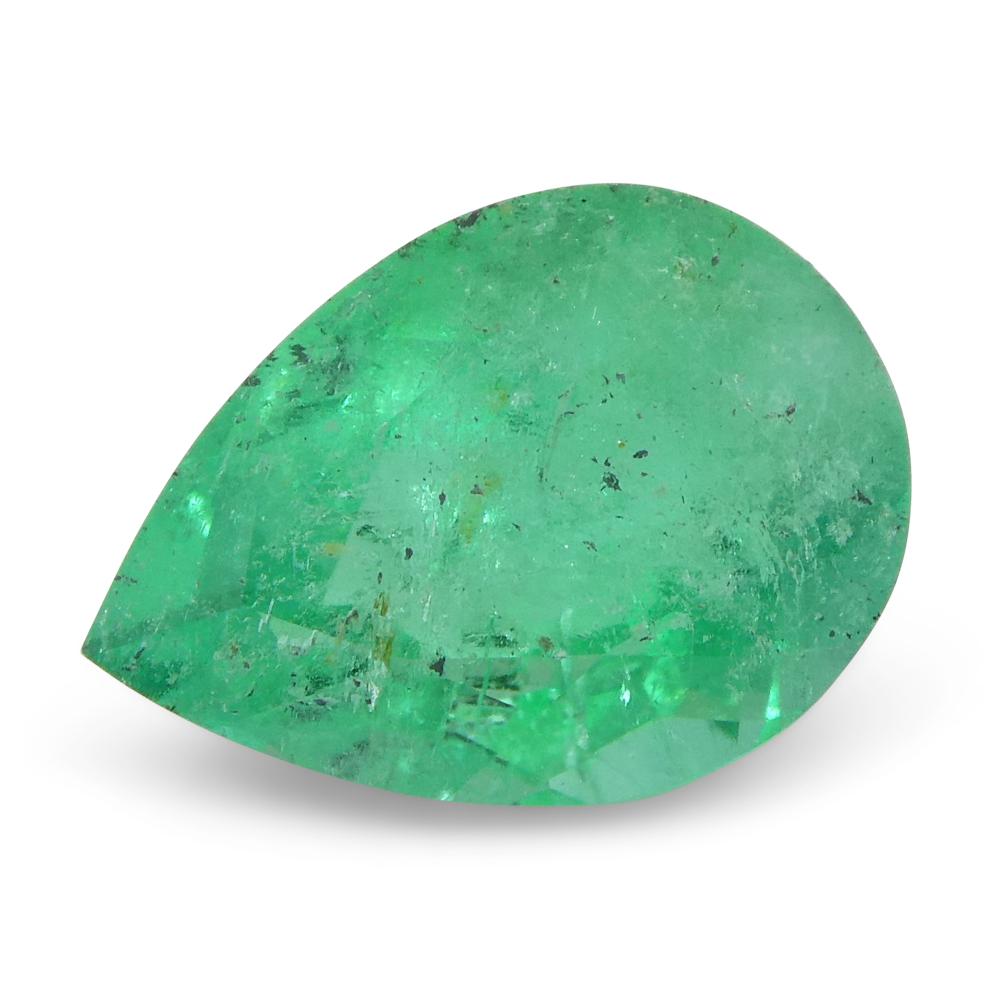 Brilliant Cut 1.55ct Pear Green Emerald from Colombia For Sale