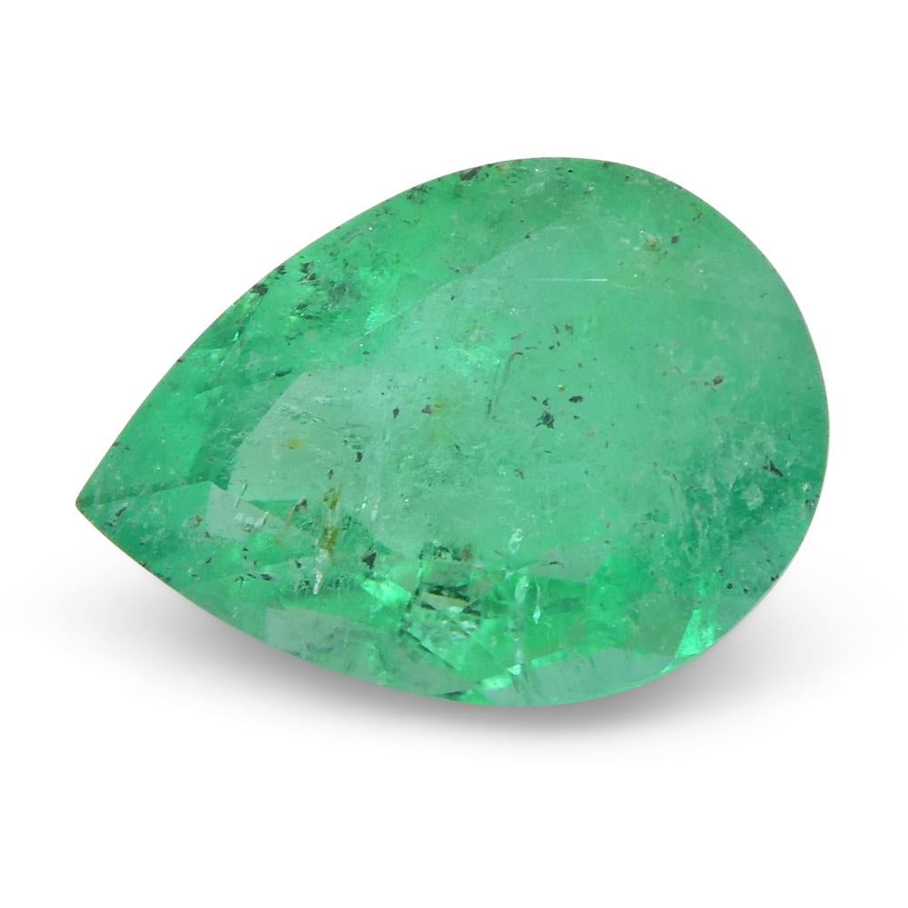 Women's or Men's 1.55ct Pear Green Emerald from Colombia For Sale