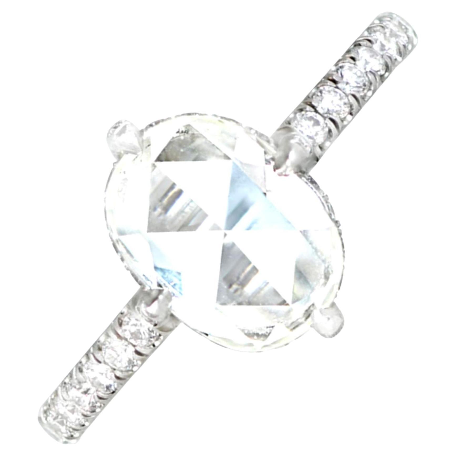 1.55 Carat Rose-Cut Diamond Engagement Ring, VS1 Clarity, Platinum For Sale