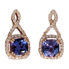 1.55ct Tanzanite Drops w Diamond Accents in 14K Yellow Gold Cushion Cut 5mm 1.55ct Tanzanite Drops w Diamond Accents in 14K Yellow Gold Cushion Cut 5mm