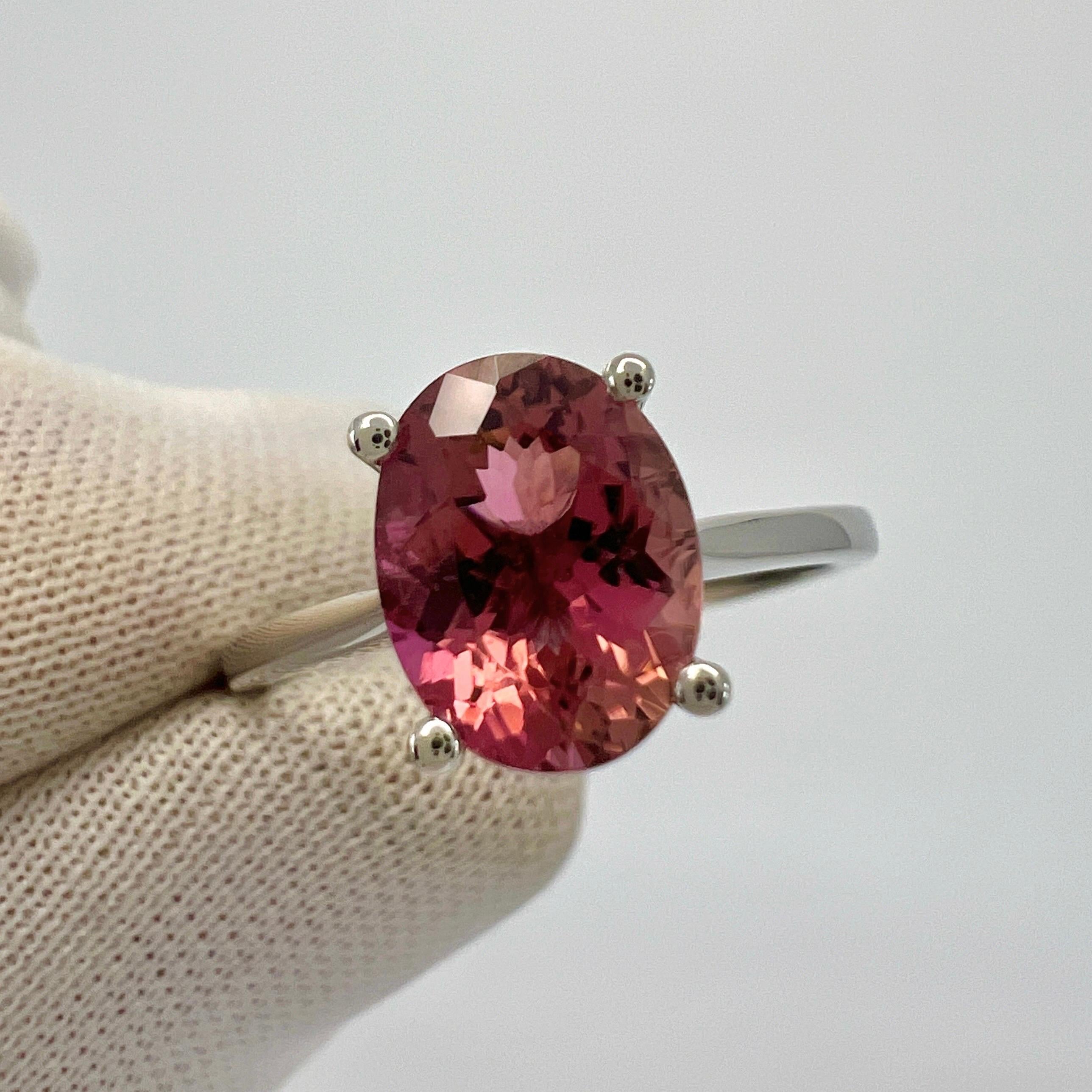 1.55ct Vivid Pink Rubellite Tourmaline Oval Cut Platinum Solitaire Ring For Sale 6