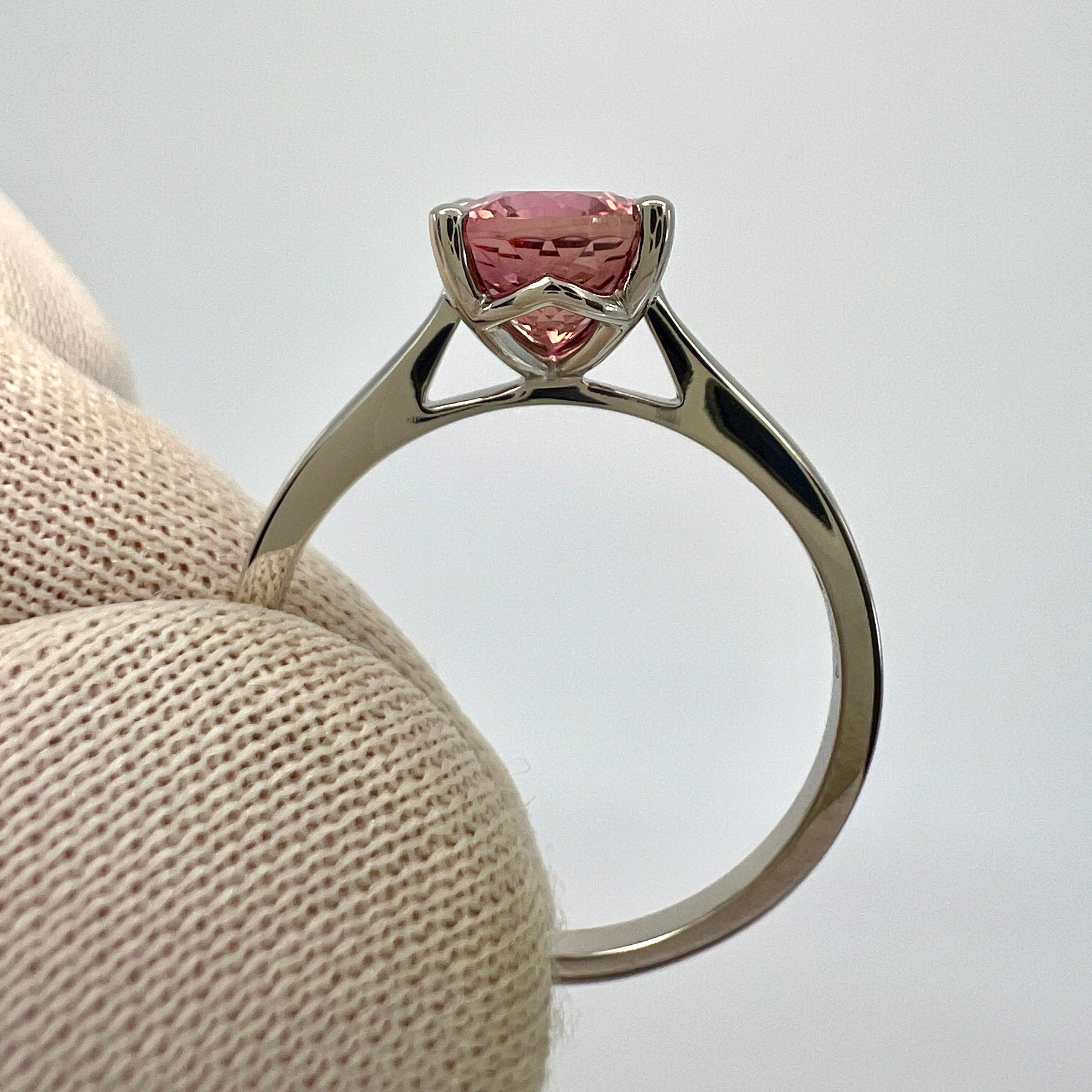 1.55ct Vivid Pink Rubellite Tourmaline Oval Cut Platinum Solitaire Ring For Sale 7