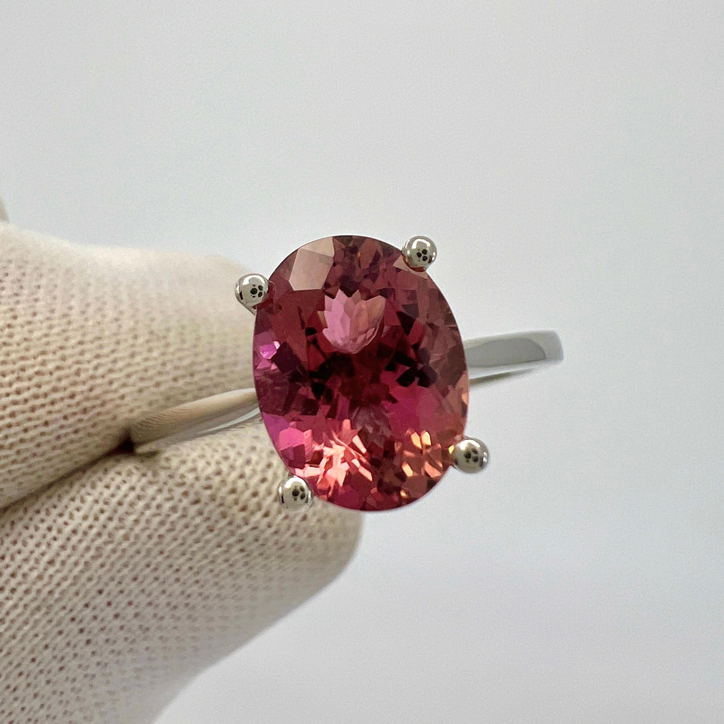 1.55ct Vivid Pink Rubellite Tourmaline Oval Cut Platinum Solitaire Ring For Sale 8