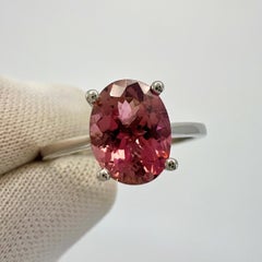 1.55ct Vivid Pink Rubellite Tourmaline Oval Cut Platinum Solitaire Ring