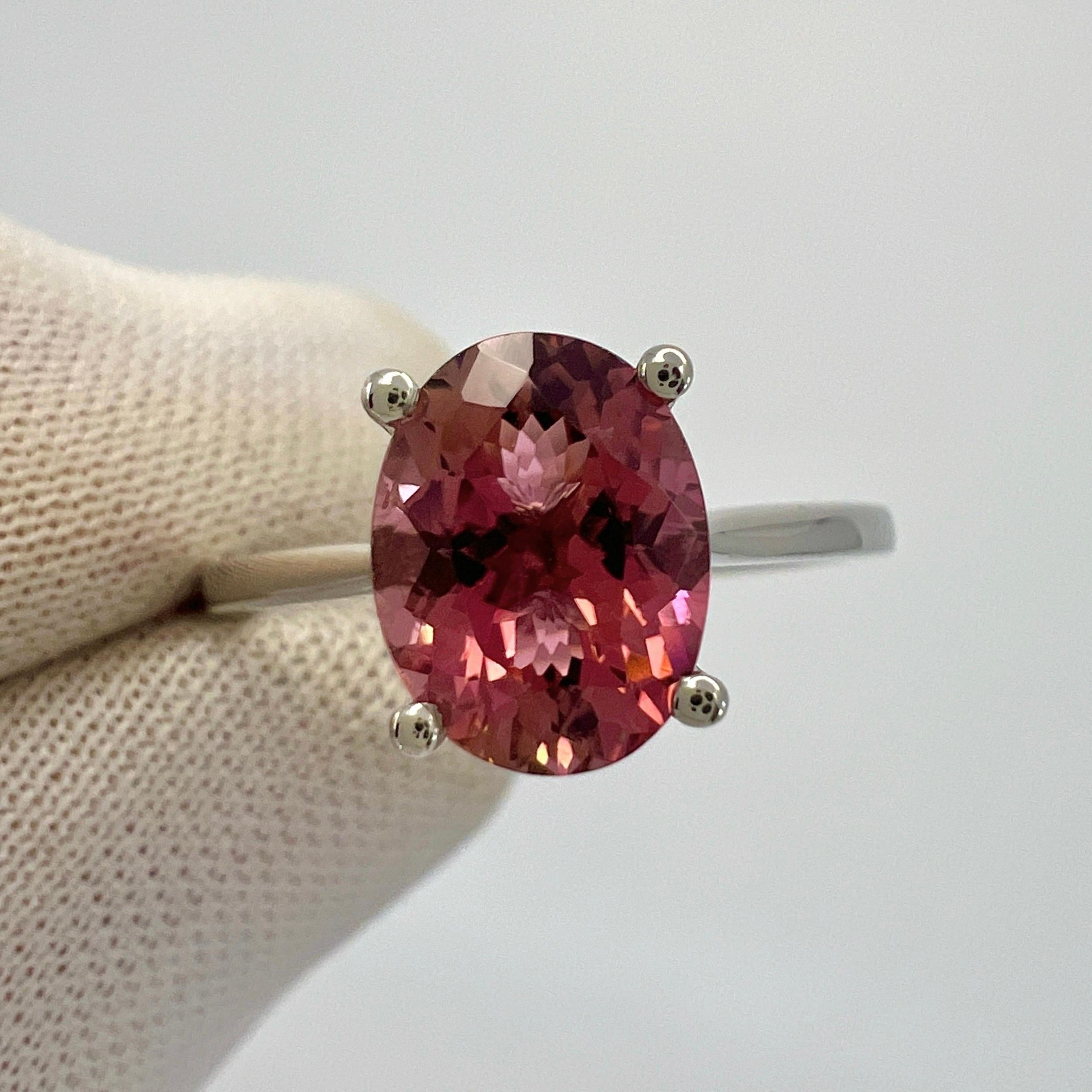 1.55ct Vivid Pink Rubellite Tourmaline Oval Cut Platinum Solitaire Ring In New Condition For Sale In Birmingham, GB