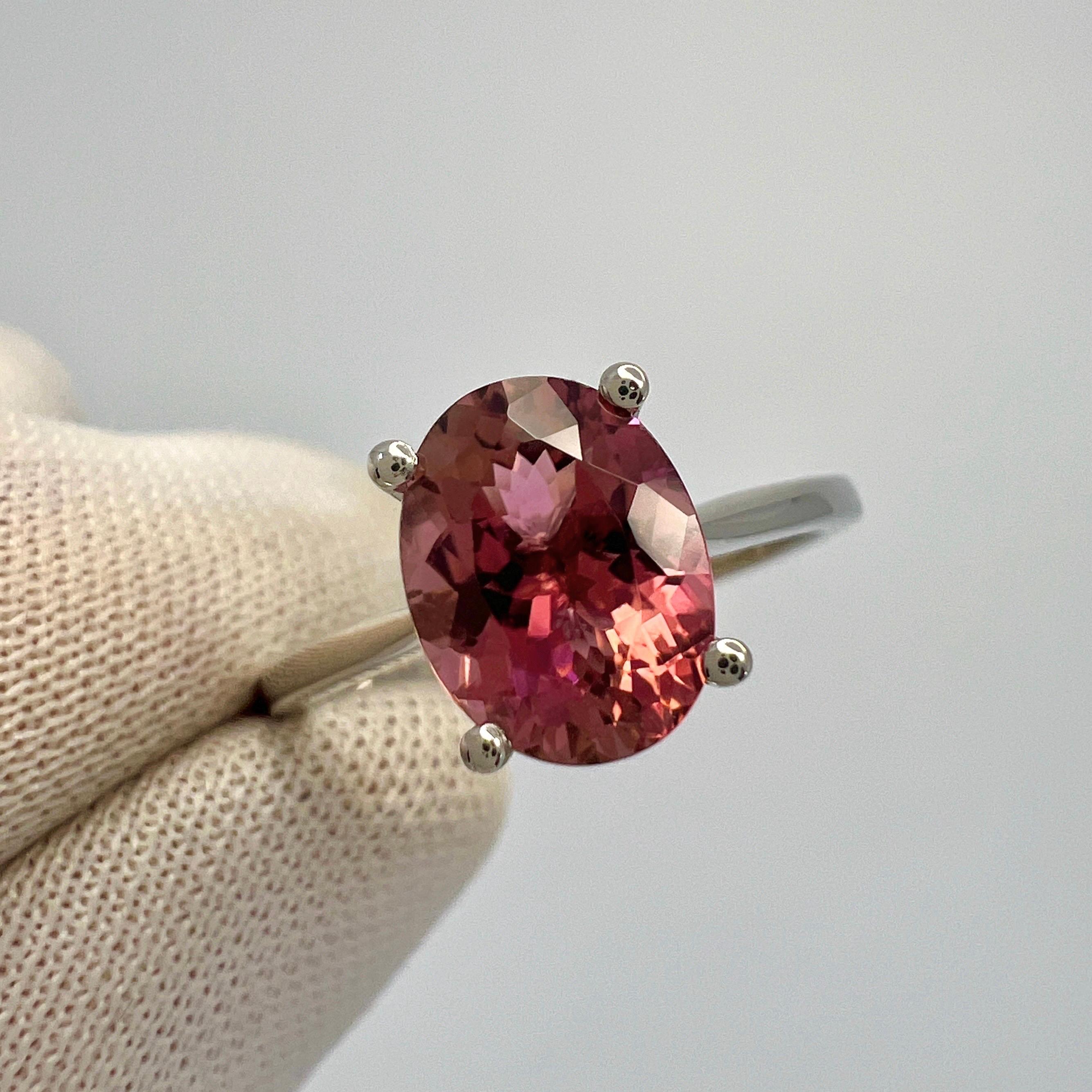 Women's 1.55ct Vivid Pink Rubellite Tourmaline Oval Cut Platinum Solitaire Ring For Sale