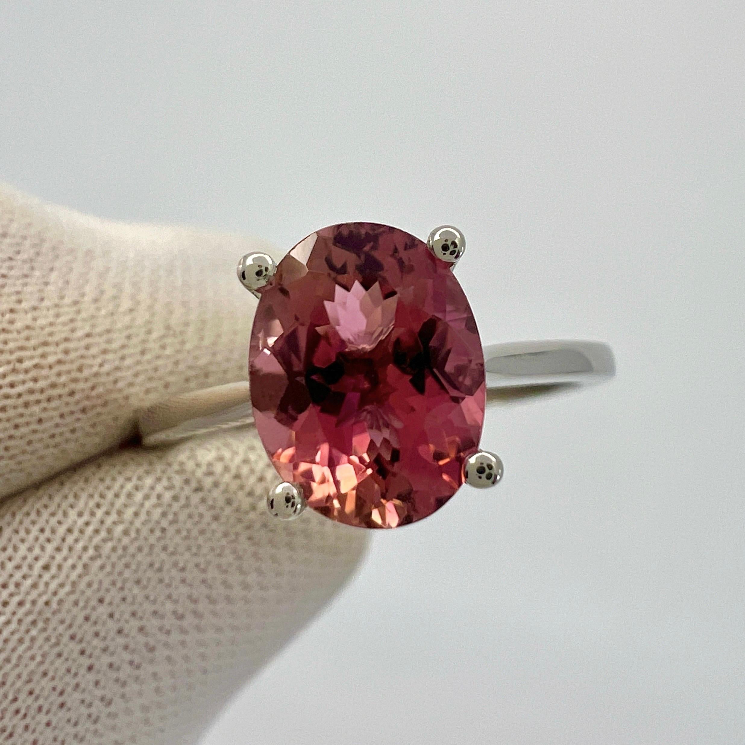 1.55ct Vivid Pink Rubellite Tourmaline Oval Cut Platinum Solitaire Ring For Sale 3