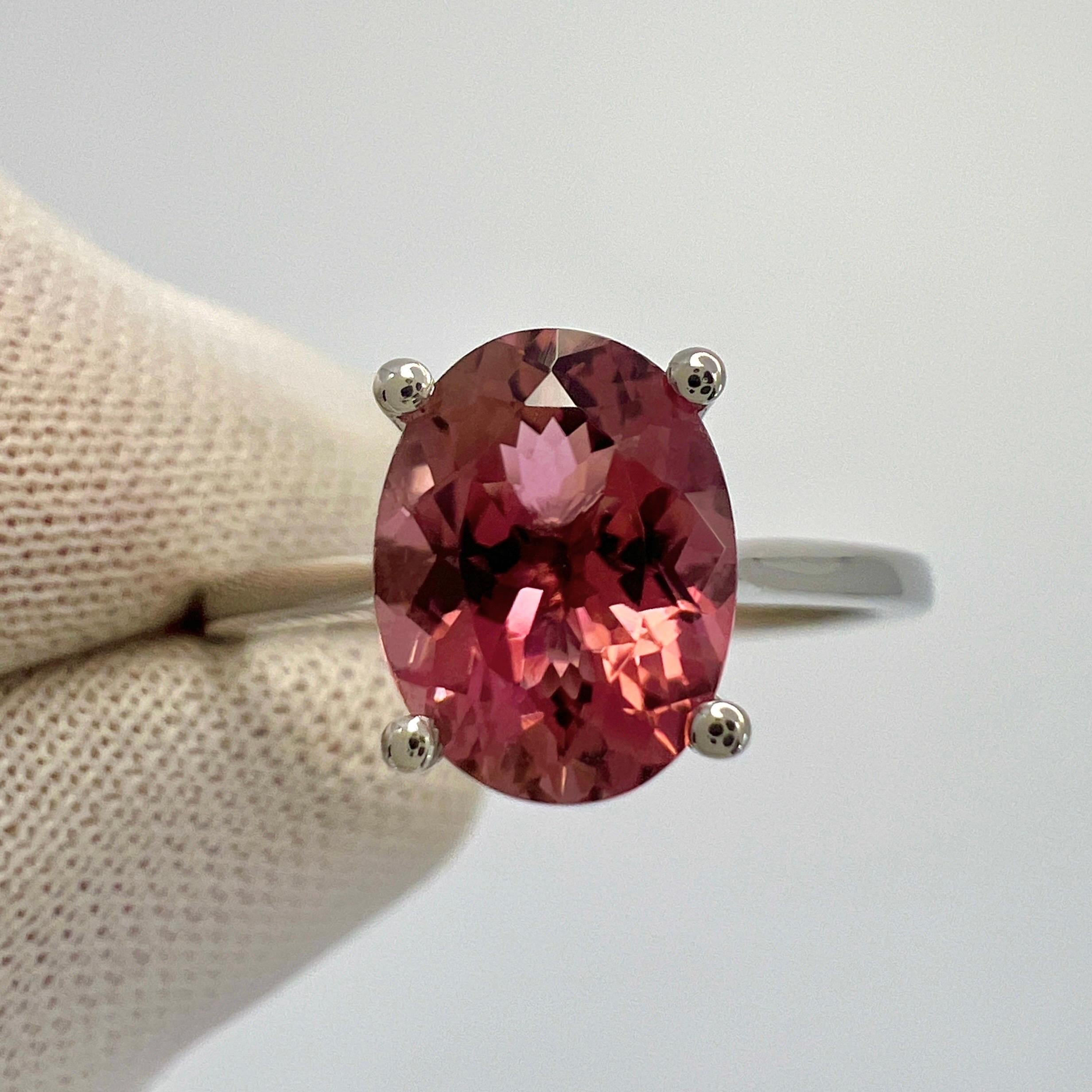 1.55ct Vivid Pink Rubellite Tourmaline Oval Cut Platinum Solitaire Ring For Sale 4