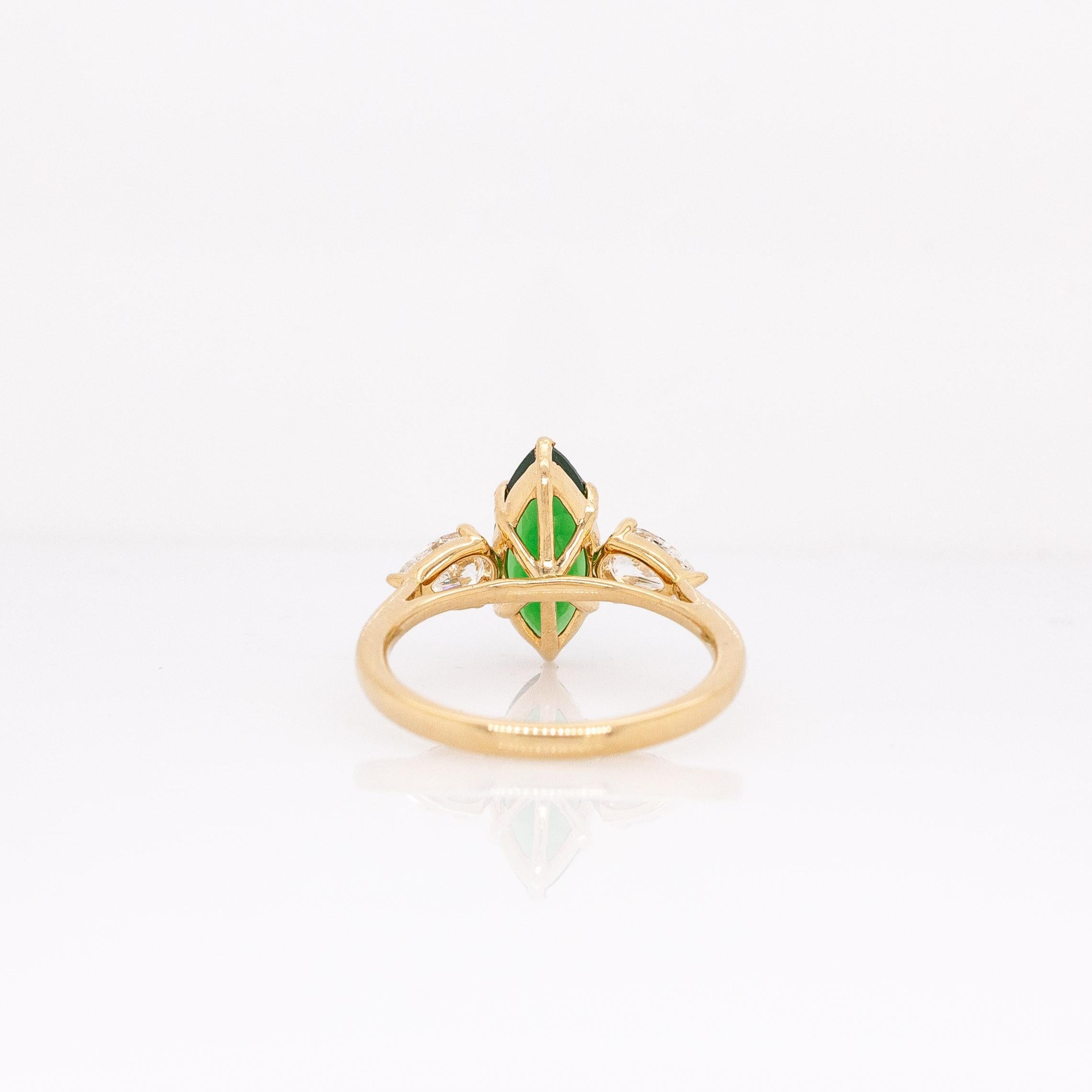 Donna Anello con tsavorite nord-sud da 1,55 carati e diamanti naturali: Oro massiccio 14k, 11x5mm in vendita