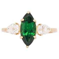Anello con tsavorite nord-sud da 1,55 carati e diamanti naturali: Oro massiccio 14k, 11x5mm