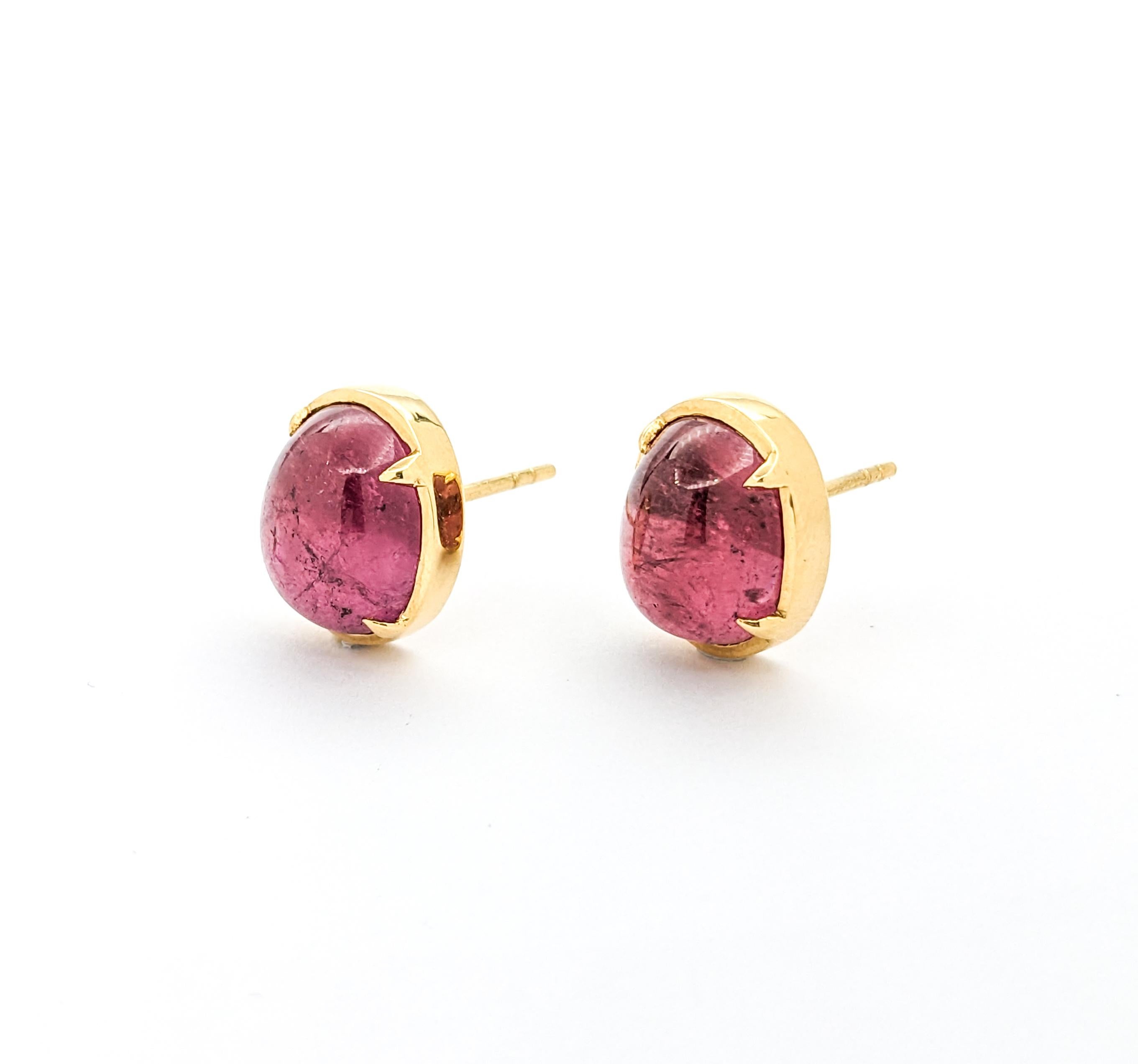 Women's 15.5ctw Cabochon Pink Tourmaline Earrings In Yellow Gold For Sale