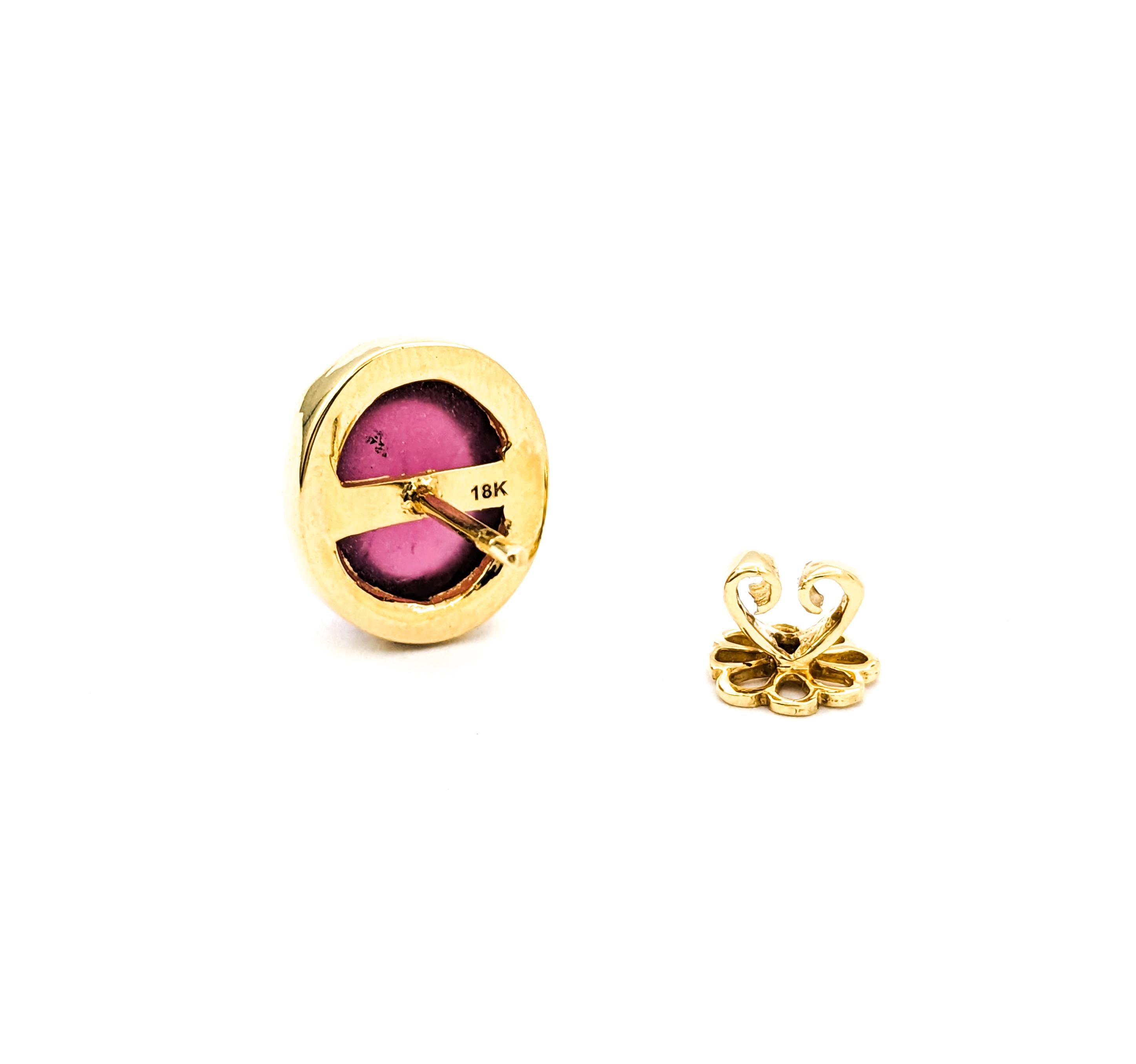 15.5ctw Cabochon Pink Tourmaline Earrings In Yellow Gold For Sale 2