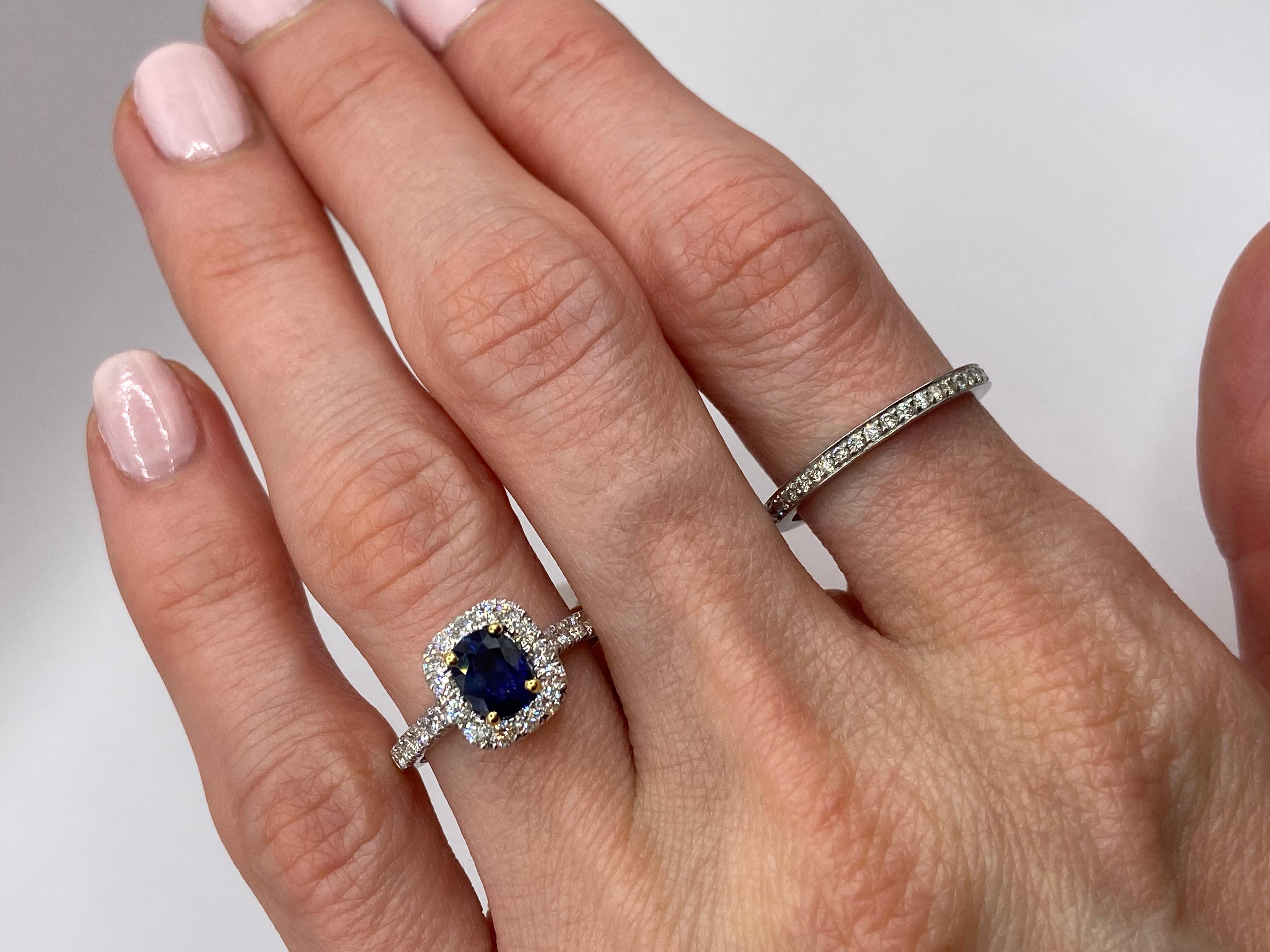 1.55ctw Cushion Sapphire & Round Diamond Halo Ring in 18KT Two Tone Gold In New Condition For Sale In New York, NY