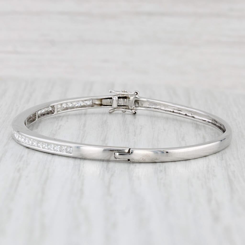 Princess Cut 1.55ctw Diamond Hinged Bangle Bracelet 14k White Gold 6.5