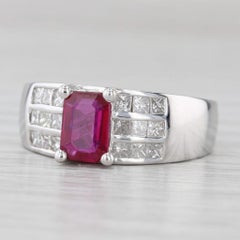 1.55ctw Emerald Cut Ruby Diamond Ring 18k White Gold Size 6.5