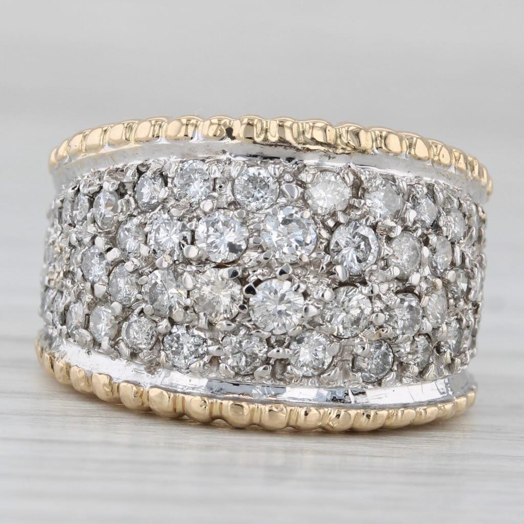 Round Cut 1.55ctw Pave Diamond Cluster Ring 14k Yellow White Gold Size 5.75 Cocktail For Sale