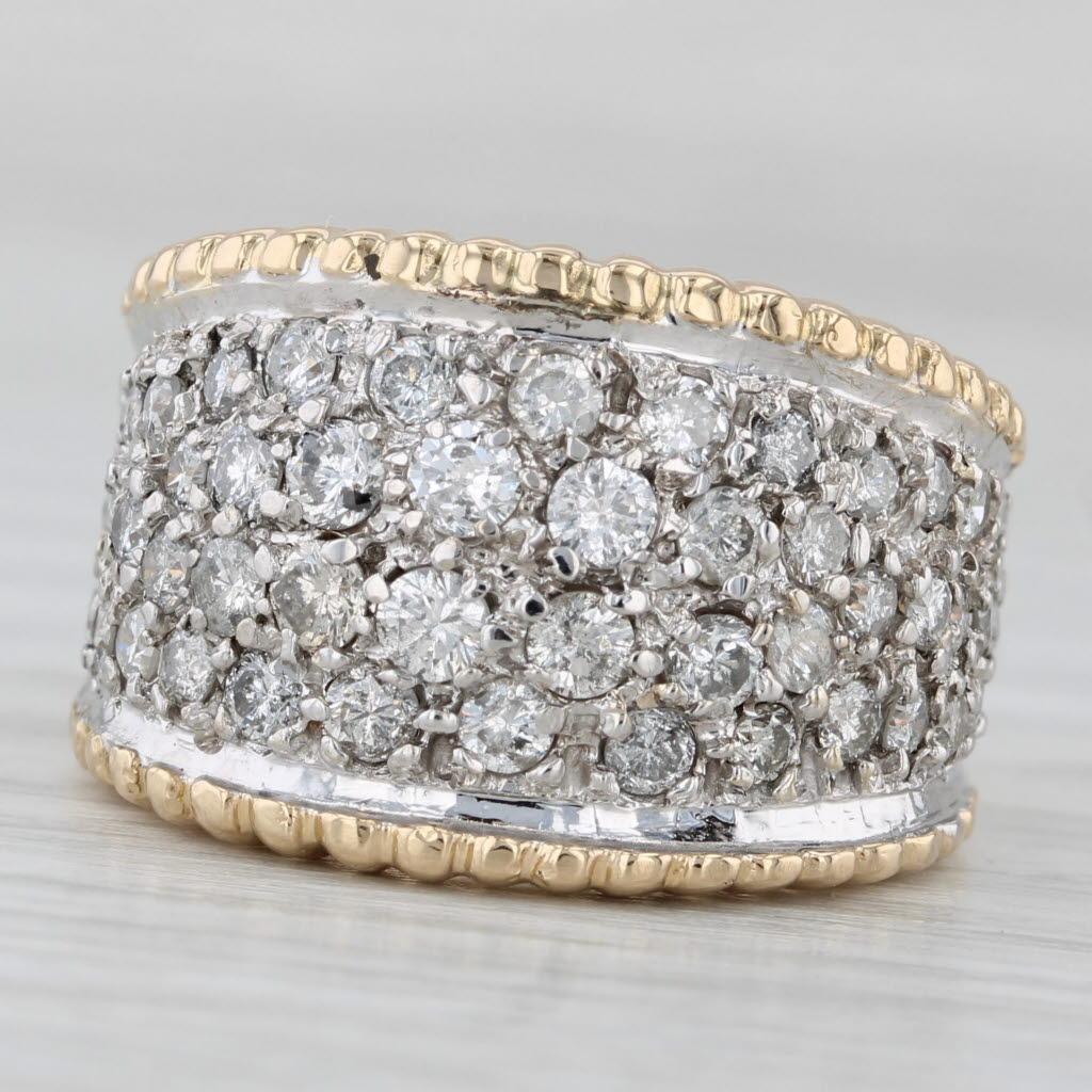 1.55ctw Pave Diamond Cluster Ring 14k Yellow White Gold Size 5.75 Cocktail For Sale 1