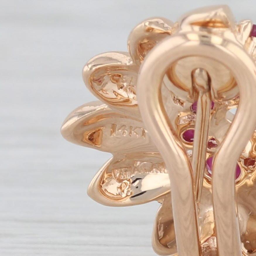 1.55ctw Ruby Flower Swirl Clip On Earrings 14k Yellow Gold Omega Backs 2