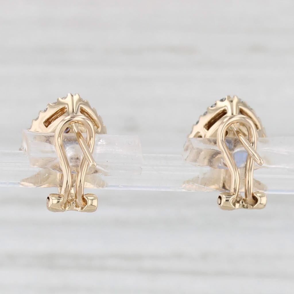 Trillion Cut 1.55ctw Tanzanite Diamond Halo Stud Earrings 14k Yellow Gold Omega Backs