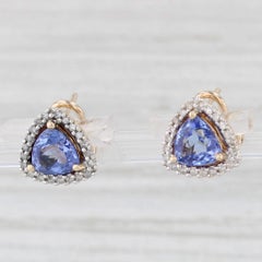 1.55ctw Tanzanite Diamond Halo Stud Earrings 14k Yellow Gold Omega Backs