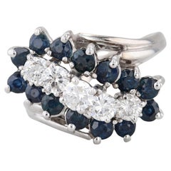 1.55ctw Anillo de Diamantes Zafiro Azul en Gradas Oro Blanco 14k Talla 6.25 Cocktail