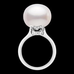 15.5MM Round White South Sea Pearl & Diamond Ring in Platinum by Valentin Magro