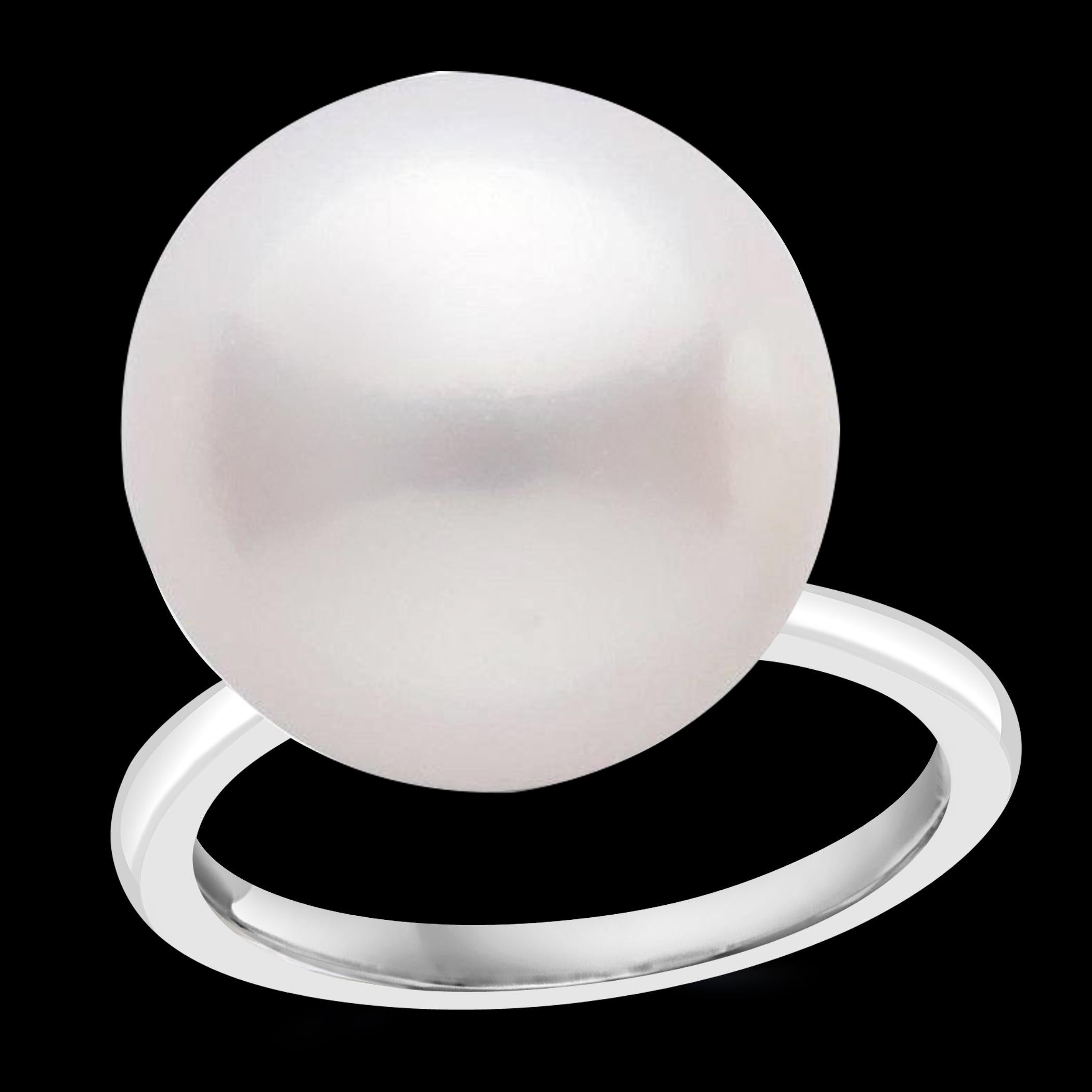 Round Cut 15.5MM Round White South Sea Pearl & Diamond Ring in Platinum by Valentin Magro  For Sale