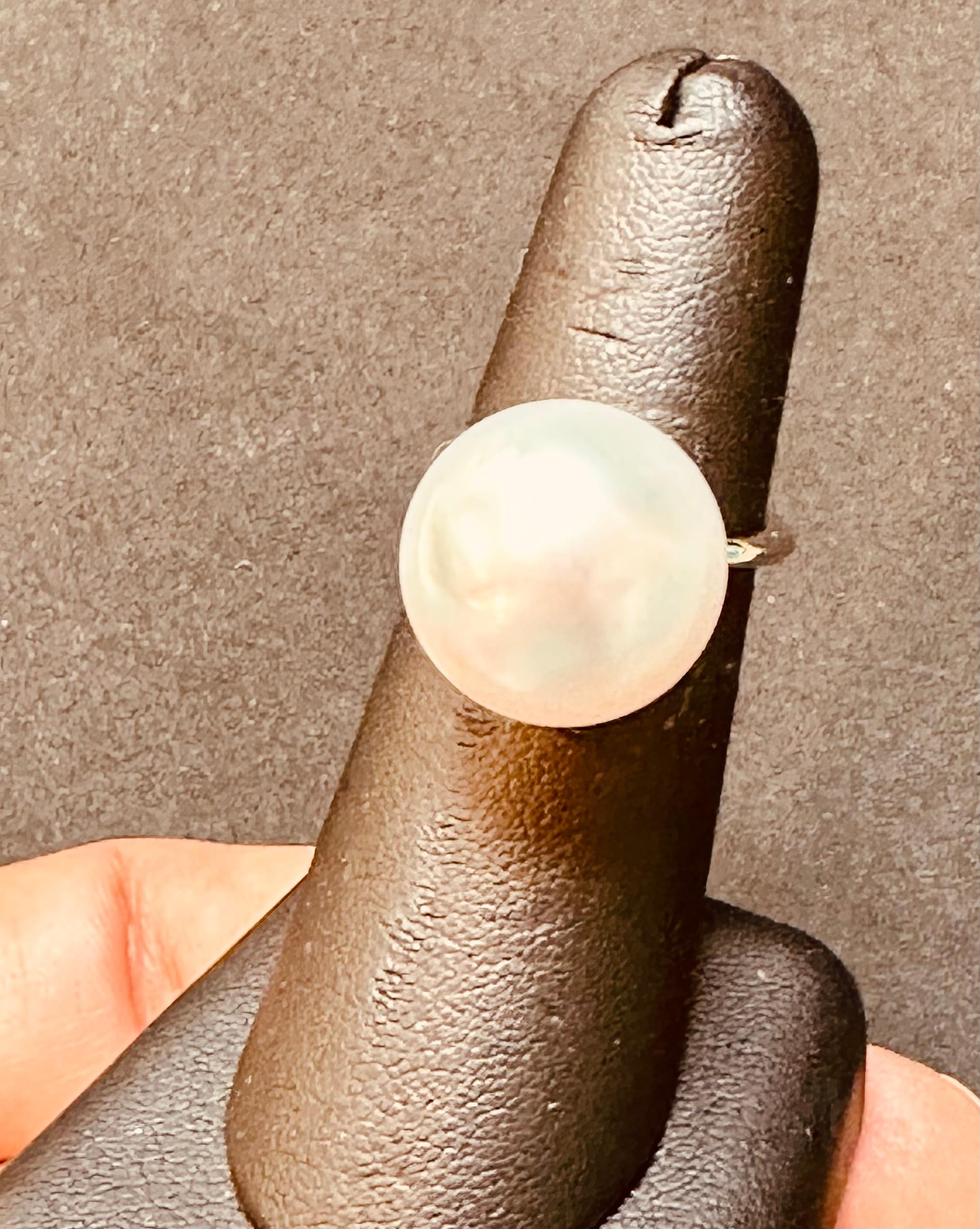 15.5MM Round White South Sea Pearl & Diamond Ring in Platinum by Valentin Magro  For Sale 1
