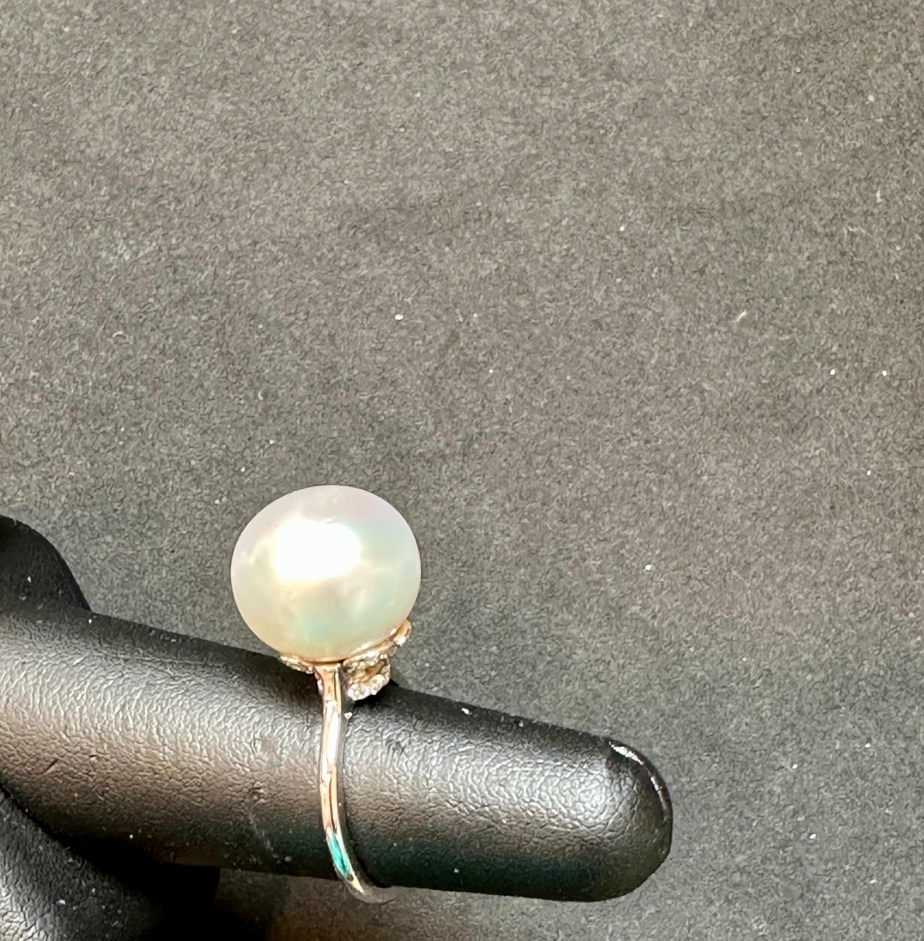 15.5MM Round White South Sea Pearl & Diamond Ring in Platinum by Valentin Magro  For Sale 3